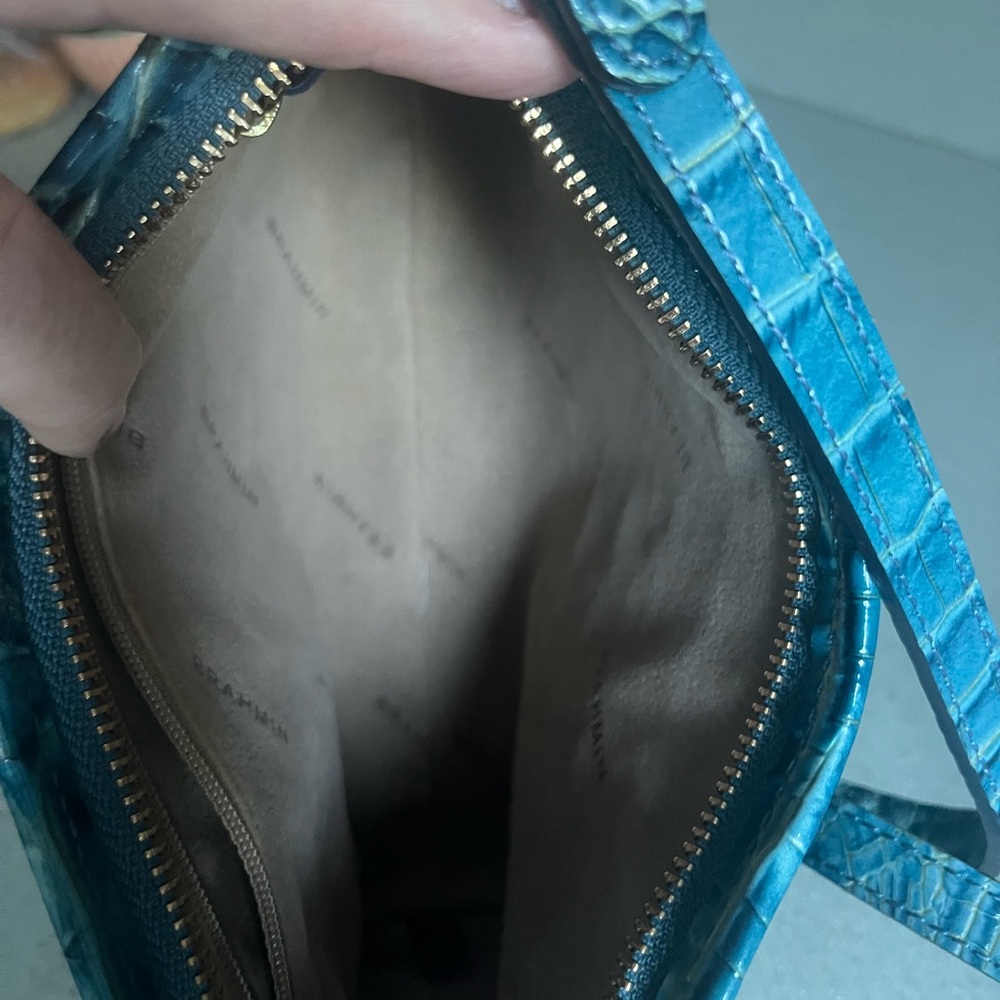Brahmin Blue Croc-Embossed Leather Shoulder Bag beautiful Blue - Picture 8 of 11